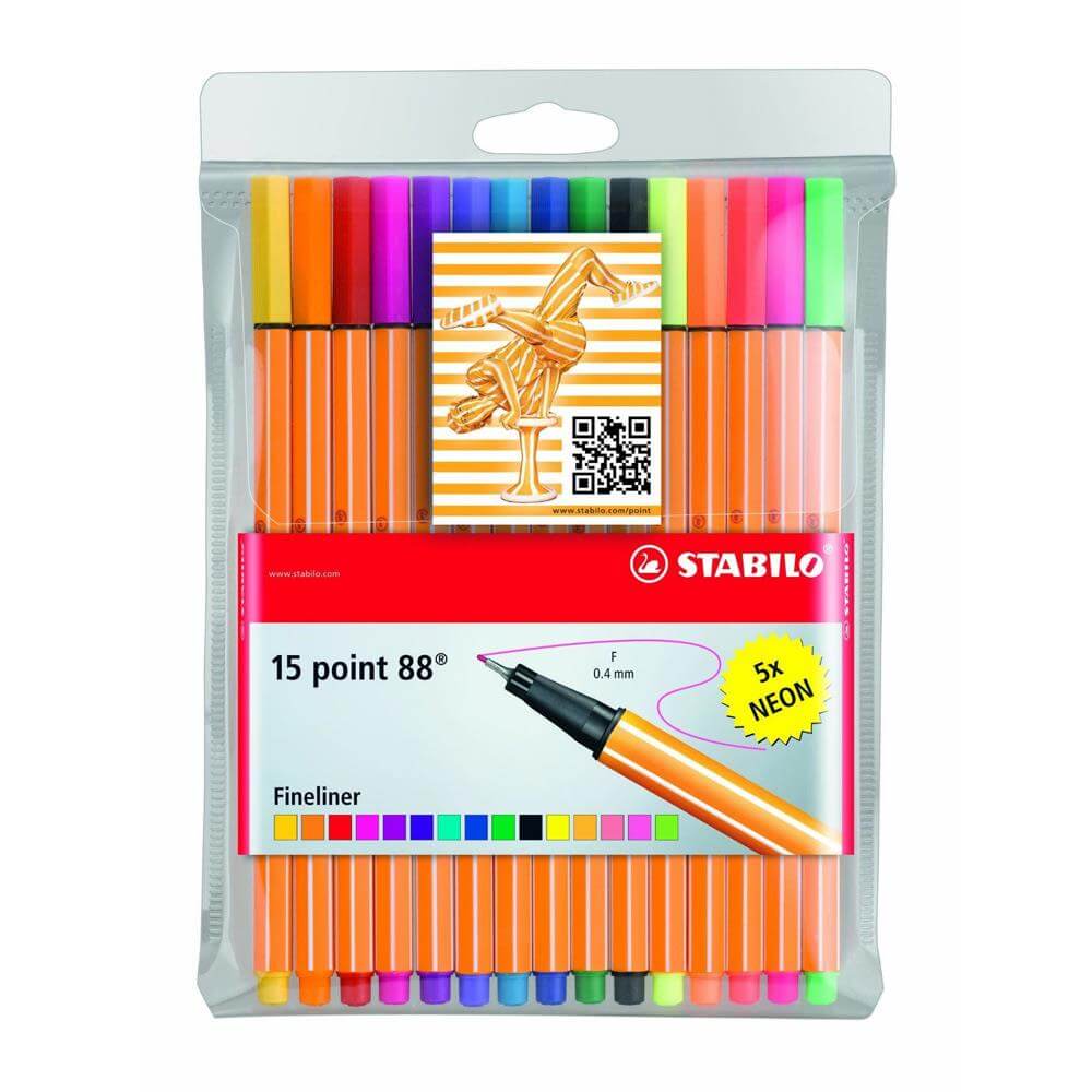STABILO point 88 15 Pack With 5 NEON Colours